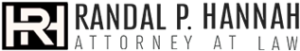 Logo for Randal P. Hannah, Attorney at Law. The design features a stylized monogram "RH" inside a black rectangle, followed by the name "Randal P. Hannah" in bold uppercase letters, with "Attorney at Law" written below in lighter, spaced-out capital letters.
