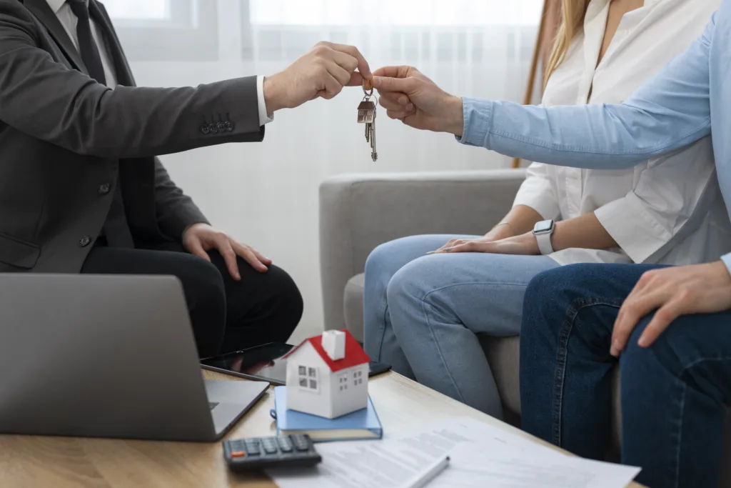 Real estate agent reviewing documents with a client for a probate property sale in California